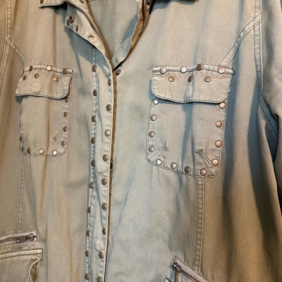 Women's Olive Green Studded Jacket - Picture 4 of 6